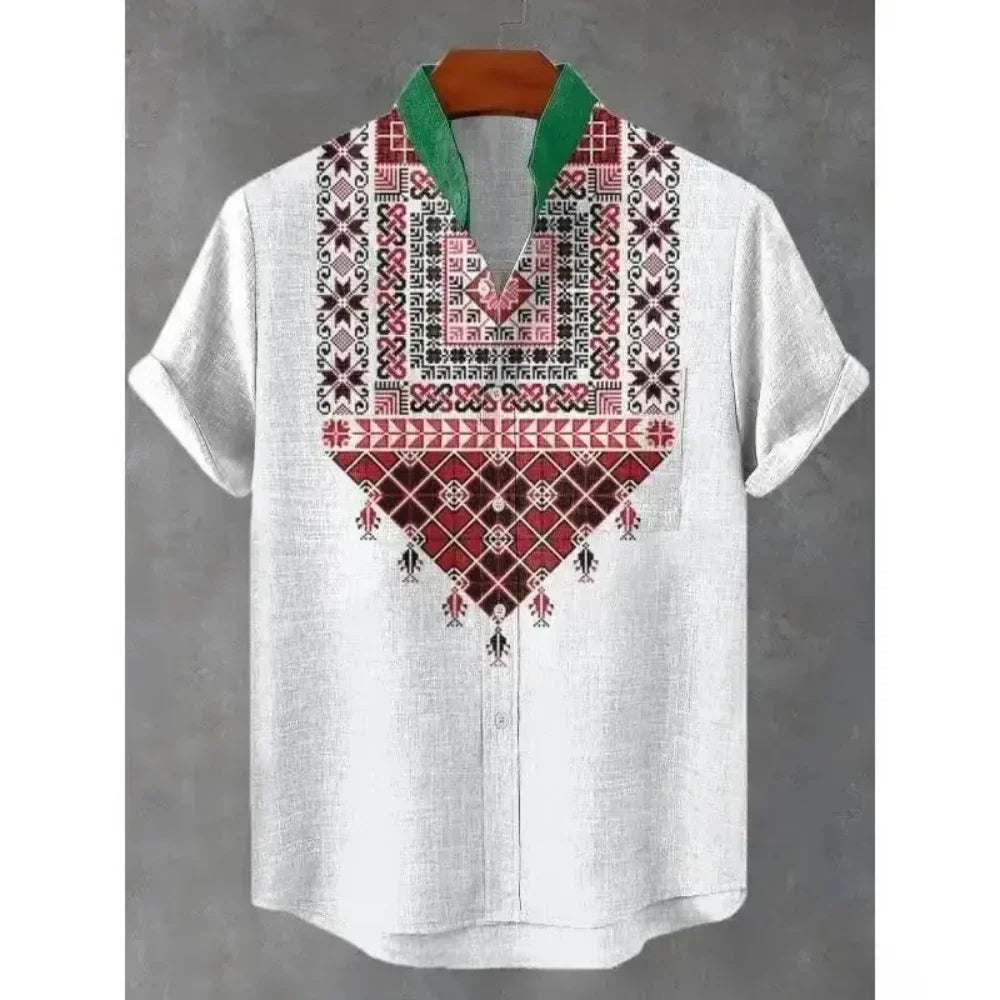 Summer Stand-Up Collar Short Sleeve Shirt for Men - gallery