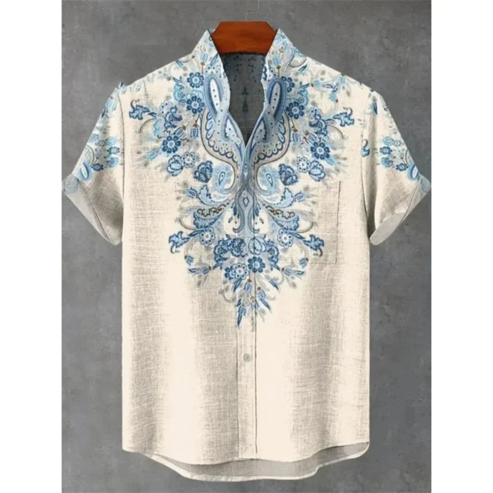 Summer Stand-Up Collar Short Sleeve Shirt for Men