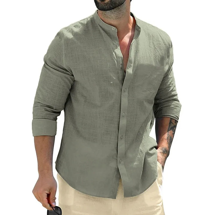 Long Sleeve Cotton Shirt for Men - Army Green
