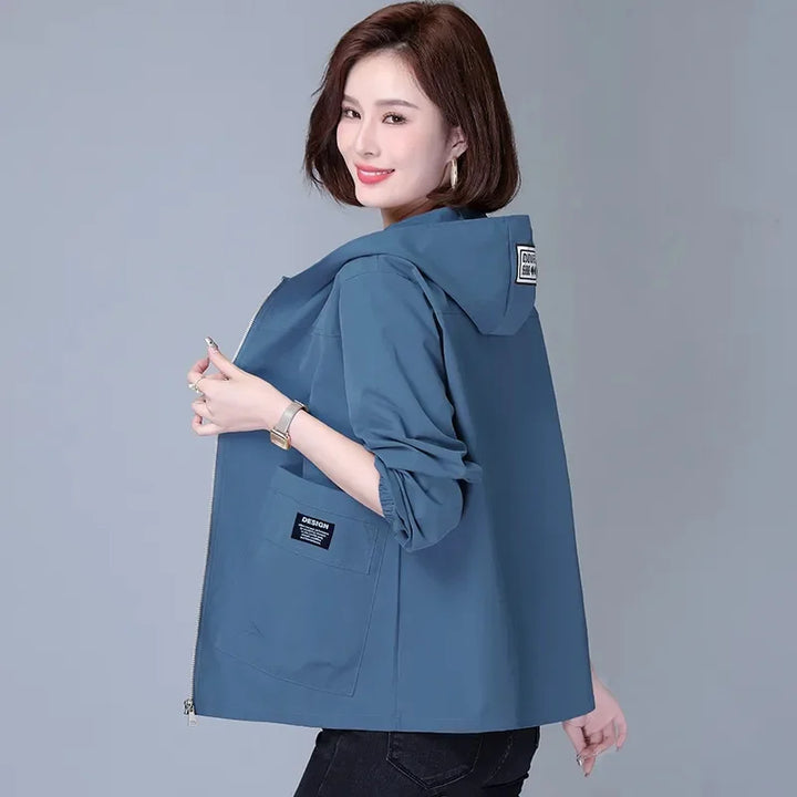 Jackets Hooded Summer Sun-Proof Zipper Trench Coats Loose Windbreaker Solid - Blue