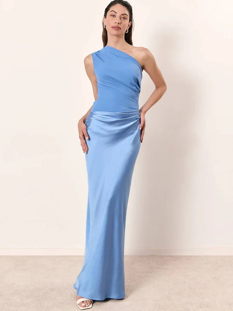 Julissia Satin One Shoulder Dress for Women - Blue