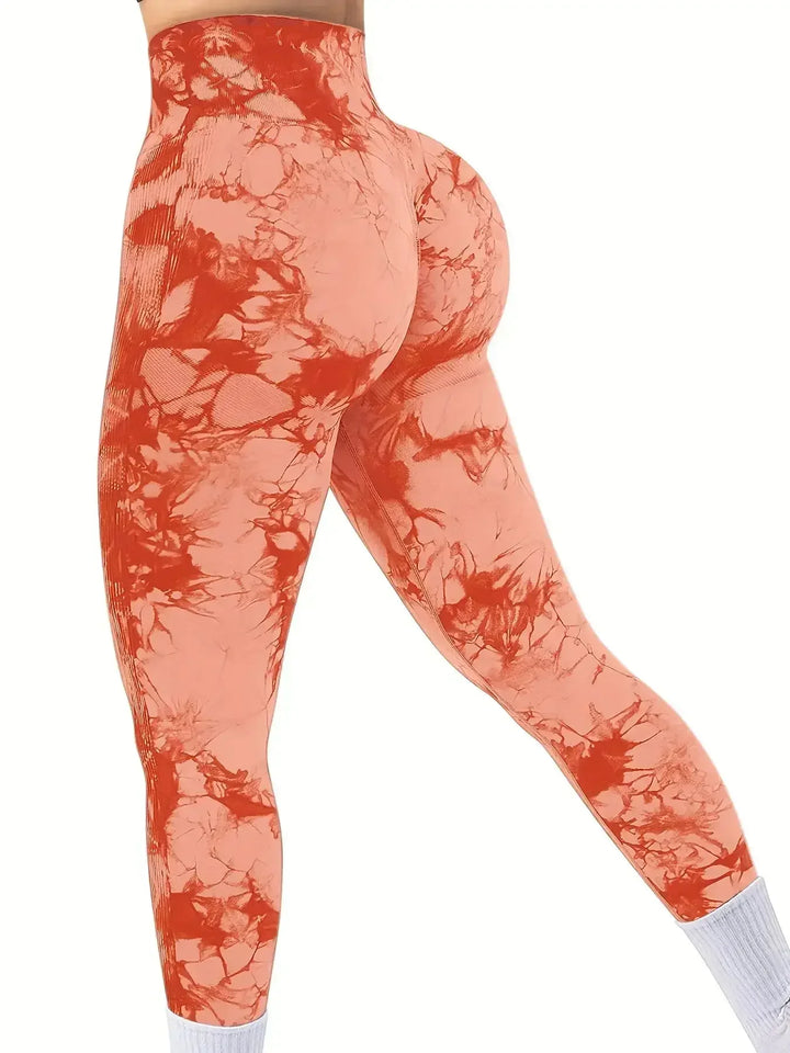 Tie-Dye Seamless Peach Leggings for Women - Tie-Dye Orange