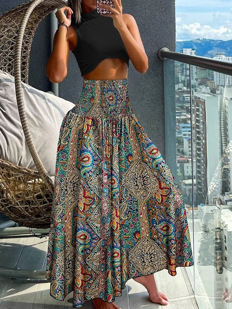 Flowing High-Waisted A-Line Skirt with Elastic Waist