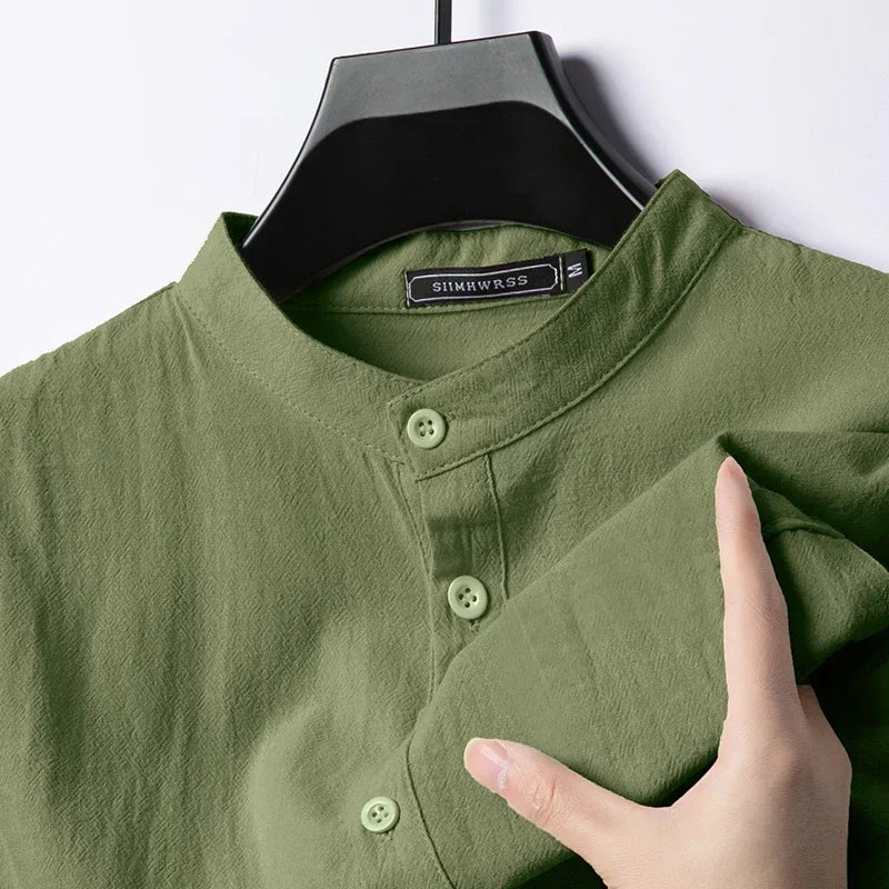 Lightweight Linen and Cotton Shirt for Men - Forest Green