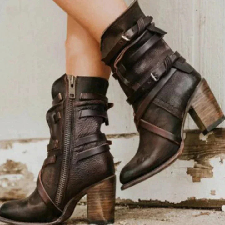 Retro-Style Block-Heel Suede Ankle Boots for Women