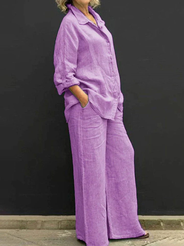 Cotton Two-Piece Co-ord with Long Top and Wide Trousers