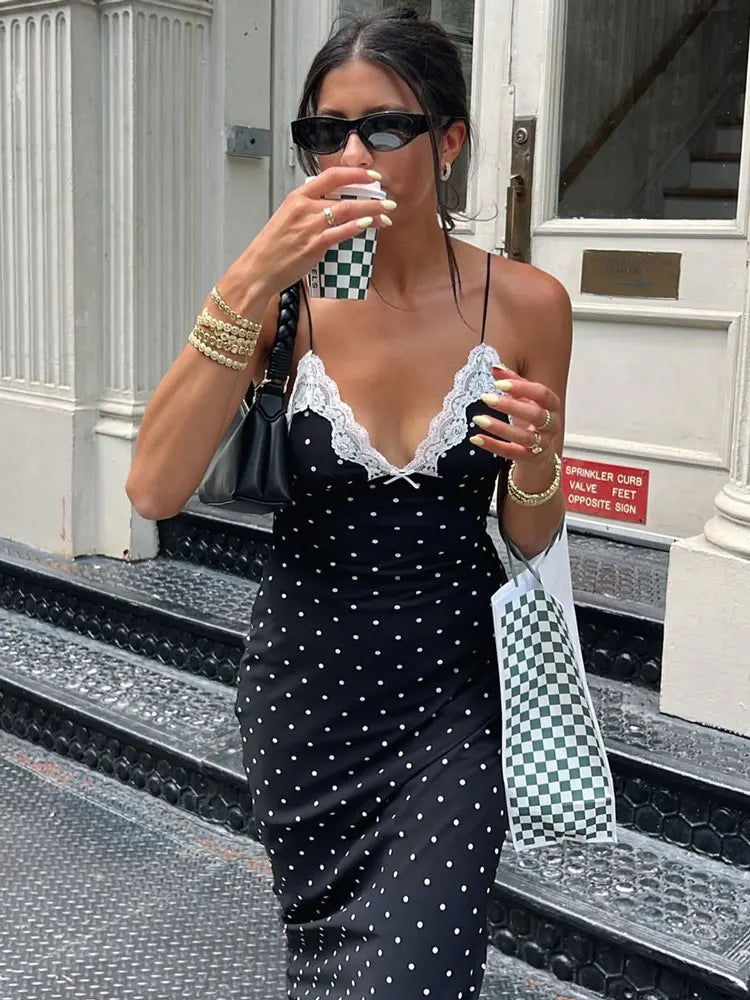 Kendall Lace Trim Polka Dot Maxi Dress for Women - gallery