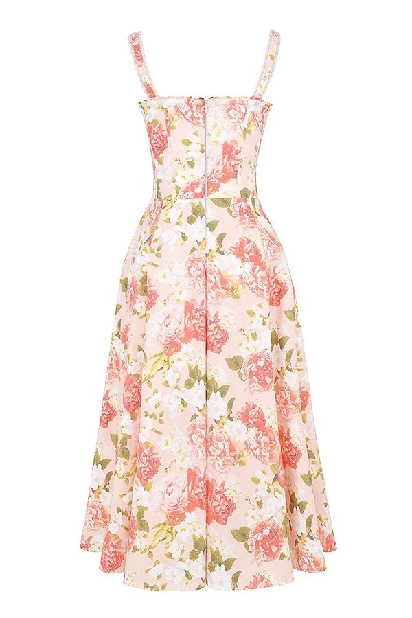 Roselisse Rose Print Corset Midi Dress with Wide Straps for Women - gallery
