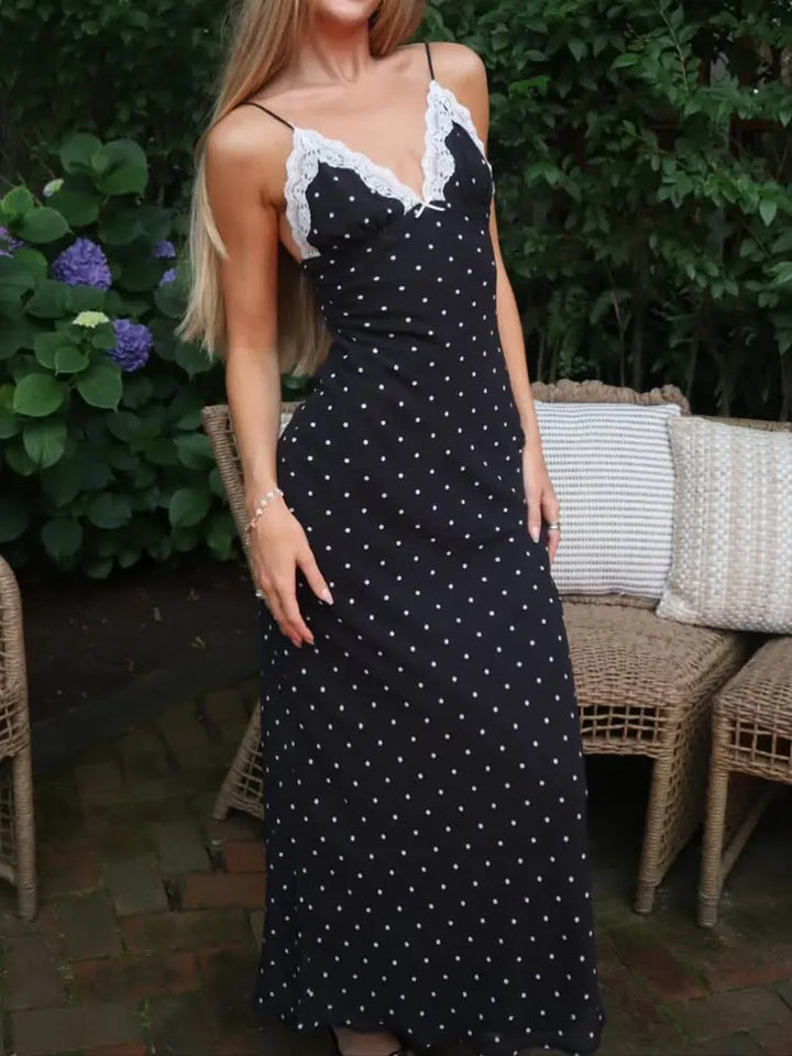Kendall Lace Trim Polka Dot Maxi Dress for Women - gallery
