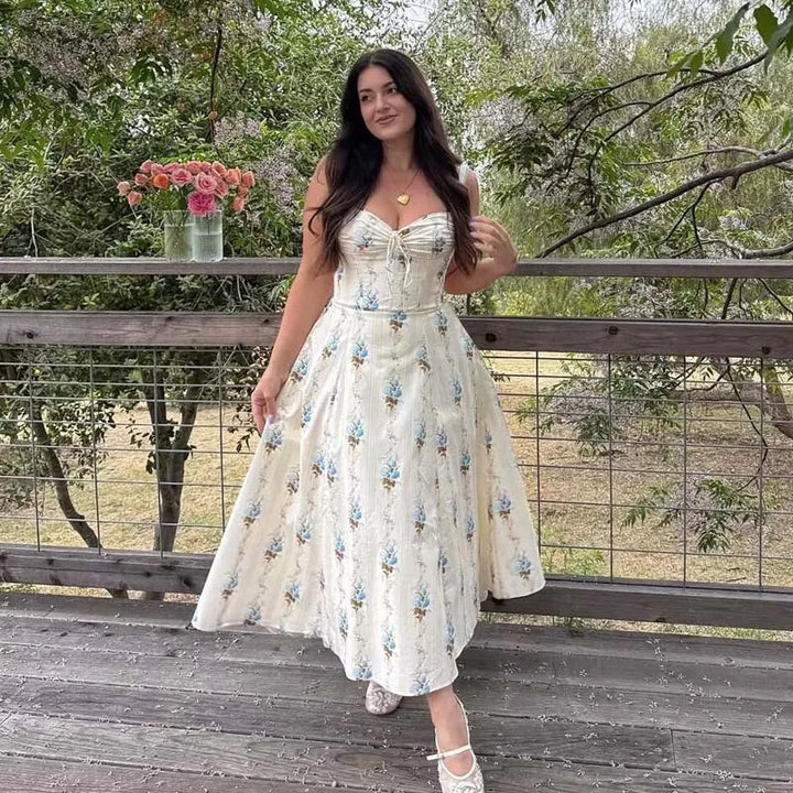 Florielle Floral a-Line Midi Dress with Wide Straps for Women - gallery