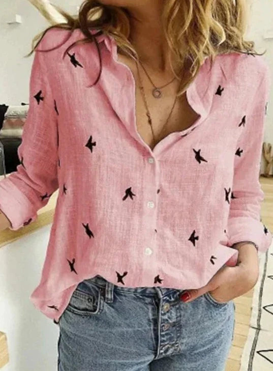 Long-Sleeve Cotton Blouse in a Relaxed Fit