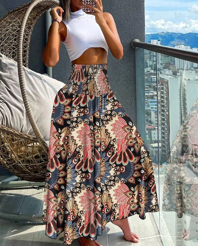 Flowing High-Waisted A-Line Skirt with Elastic Waist