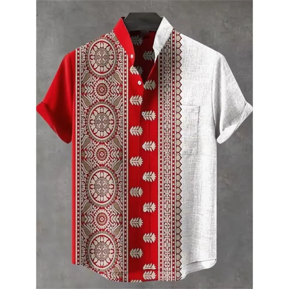 Summer Stand-Up Collar Short Sleeve Shirt for Men - gallery