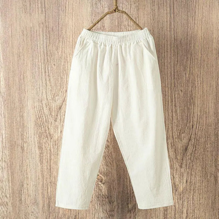 Casual Cotton and Linen Harem Pants for Women - White