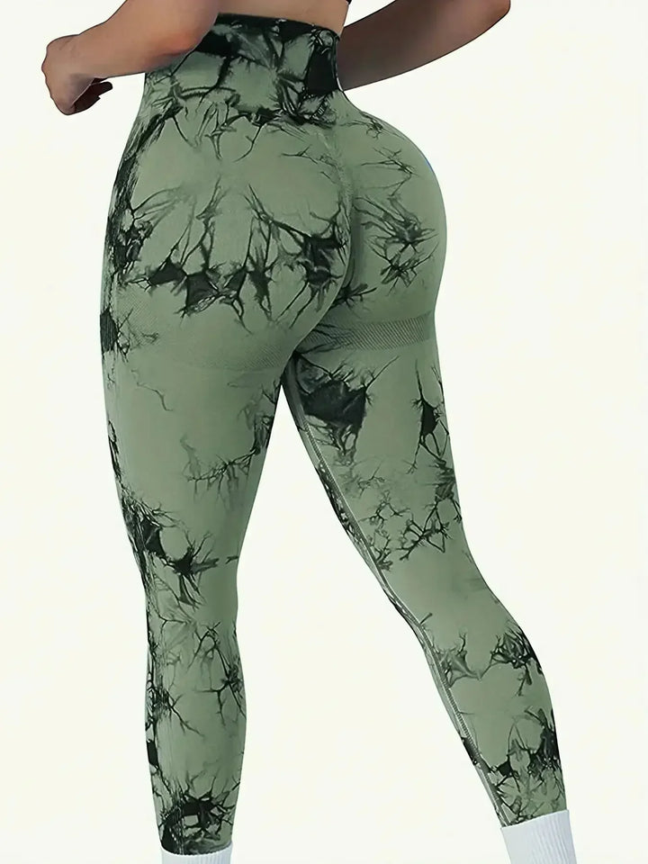 Tie-Dye Seamless Peach Leggings for Women - Green