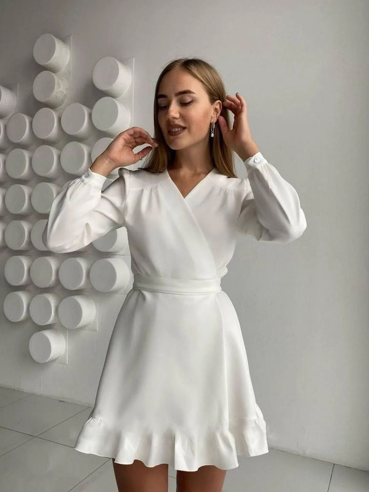Long-Sleeve Mini Dress with V-Neckline for Women