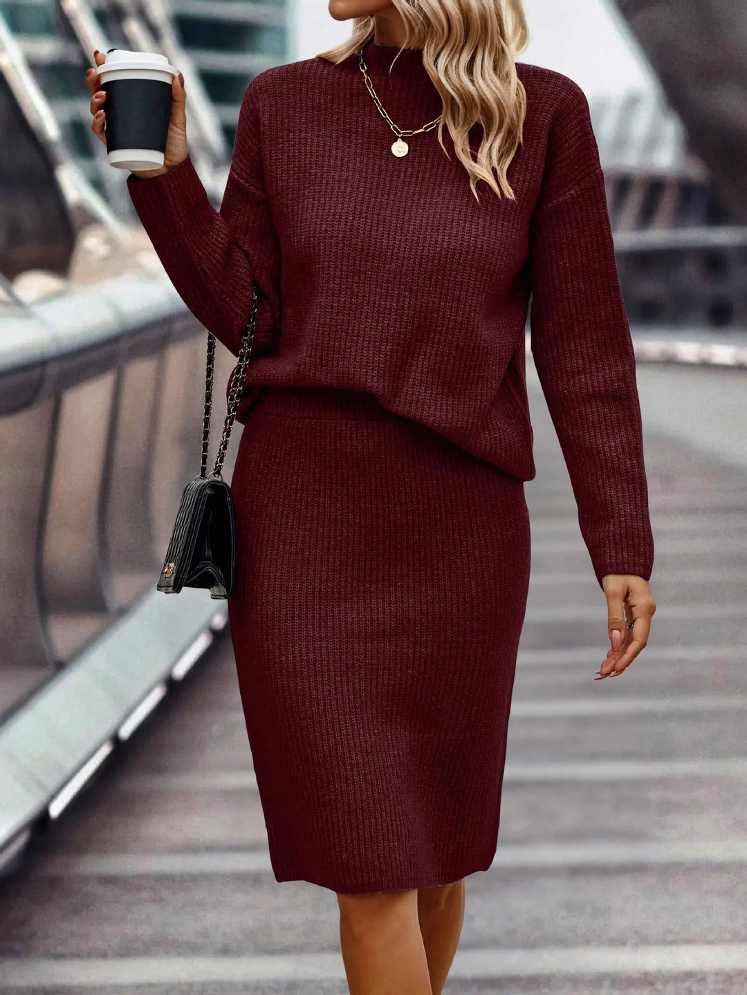 Fine Rib Knit Co-ord Jumper and Skirt Set for Women