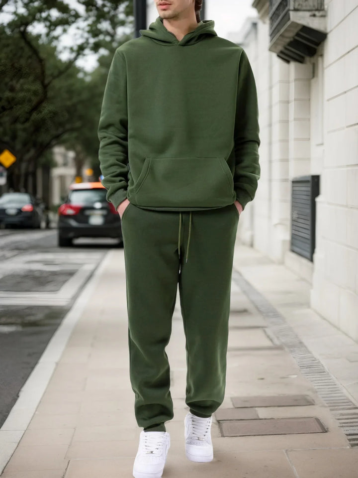Men's Solid Fleece Hoodie and Joggers Set - gallery