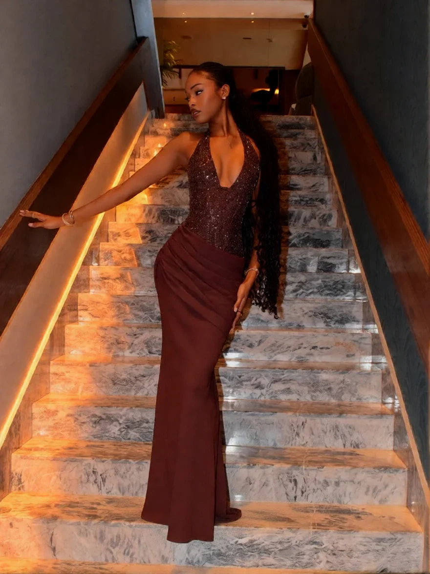 Virella Halter Neck Sequin Maxi Dress for Women - gallery
