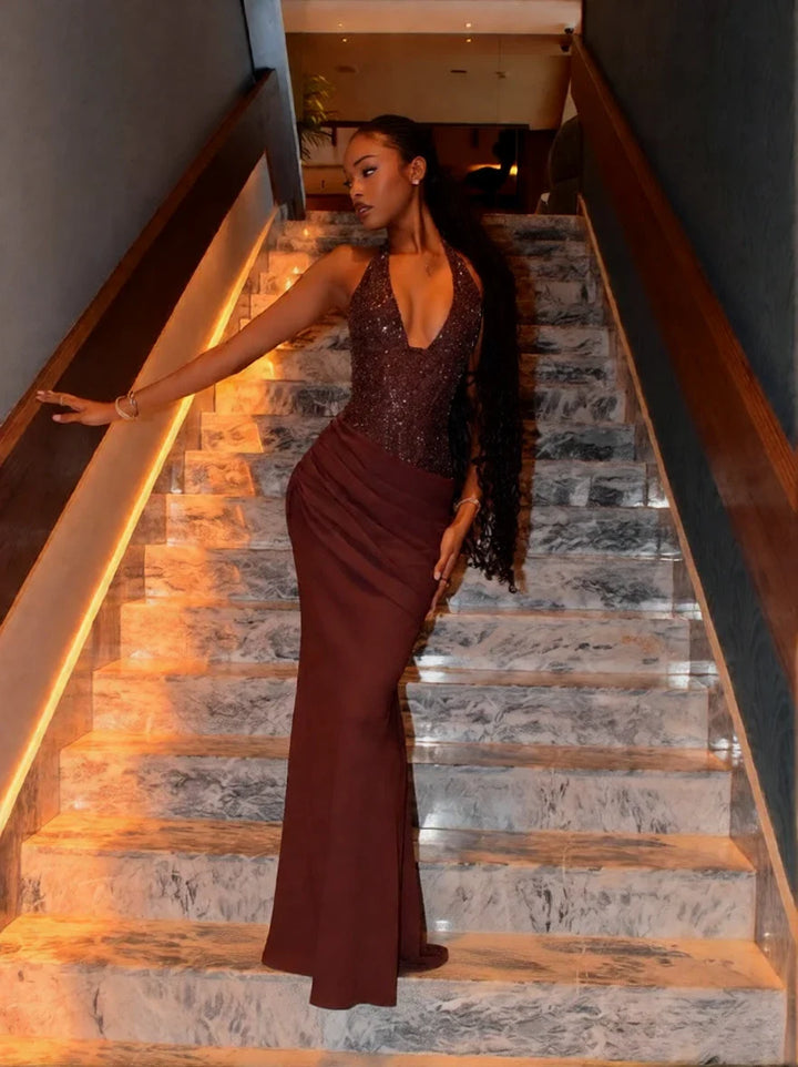 Virella Halter Neck Sequin Maxi Dress for Women - gallery