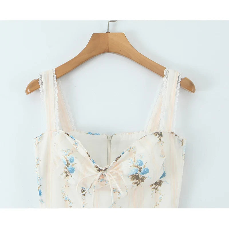 Florielle Floral a-Line Midi Dress with Wide Straps for Women - gallery