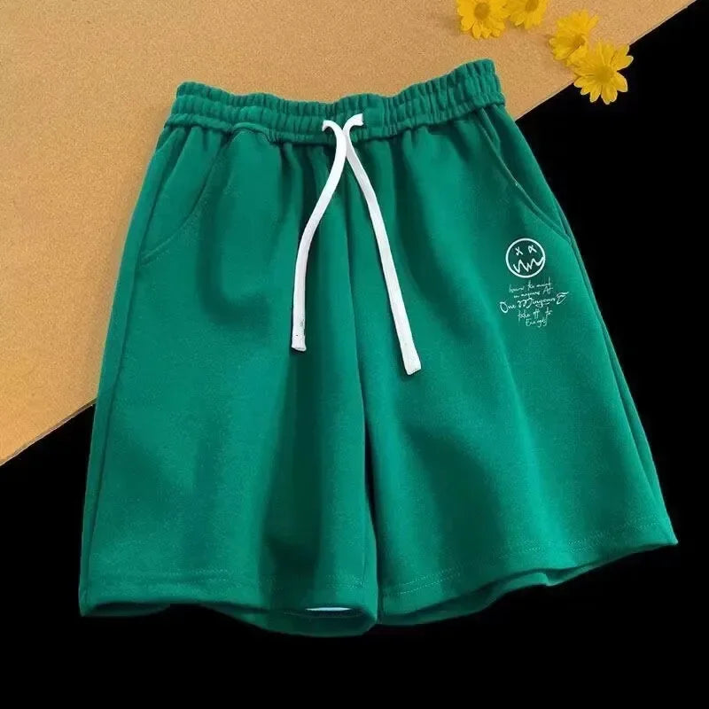 Oversized Wide-Leg Sports Shorts for Men - Dark Green