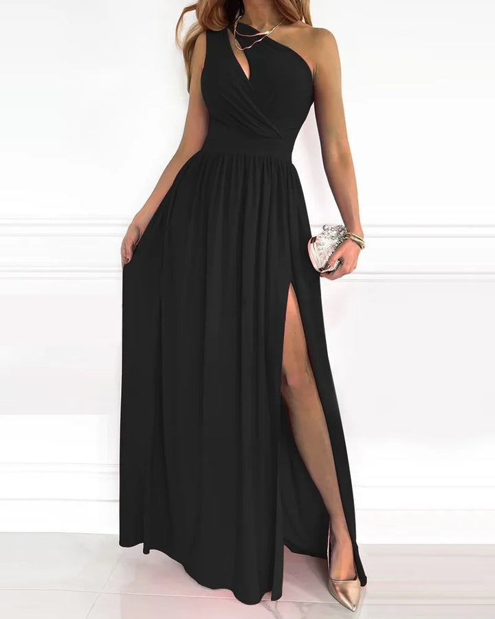 Asymmetric One-Shoulder Maxi Gown with Corset Back
