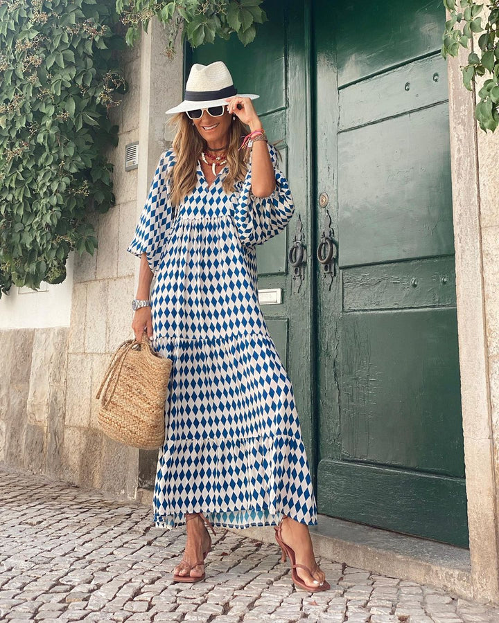 Long V-Neck Summer Dress with a Relaxed Silhouette