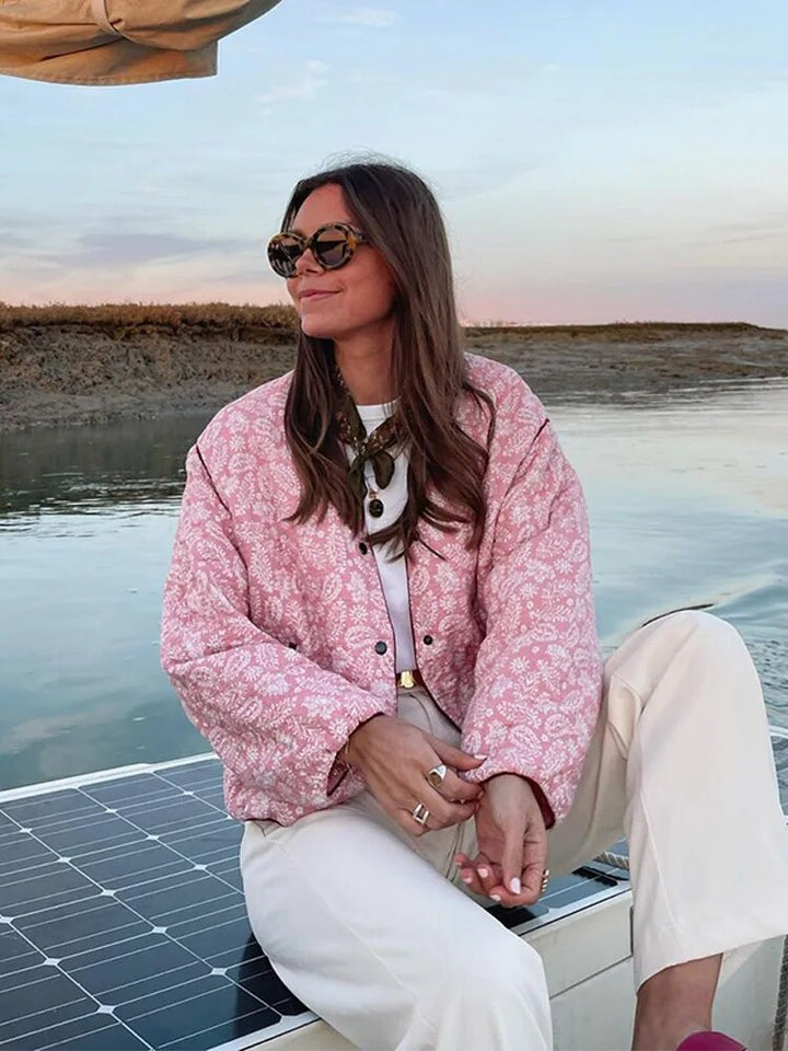Women's Quilted Pink Patchwork Jacket in Blush Tones