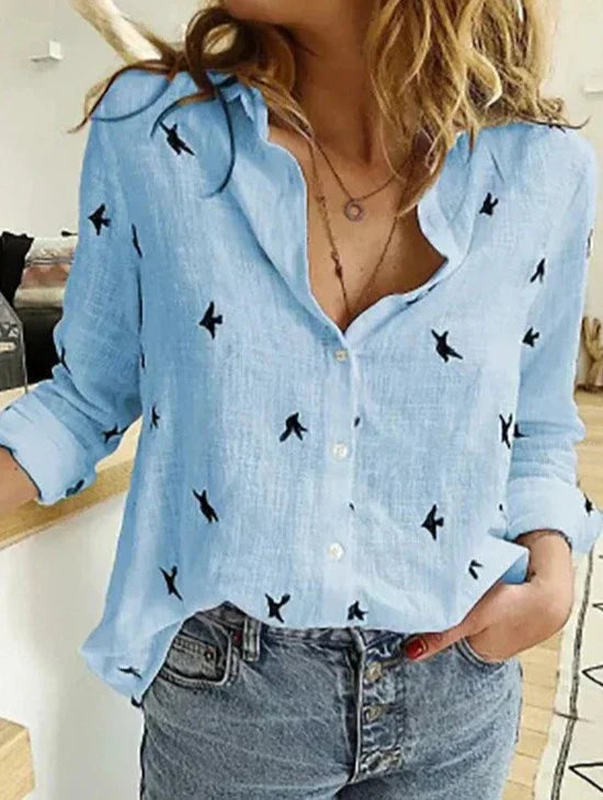 Long-Sleeve Cotton Blouse in a Relaxed Fit