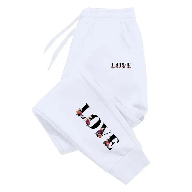 Saashi Love Print Sweatpants Trousers for Women - White