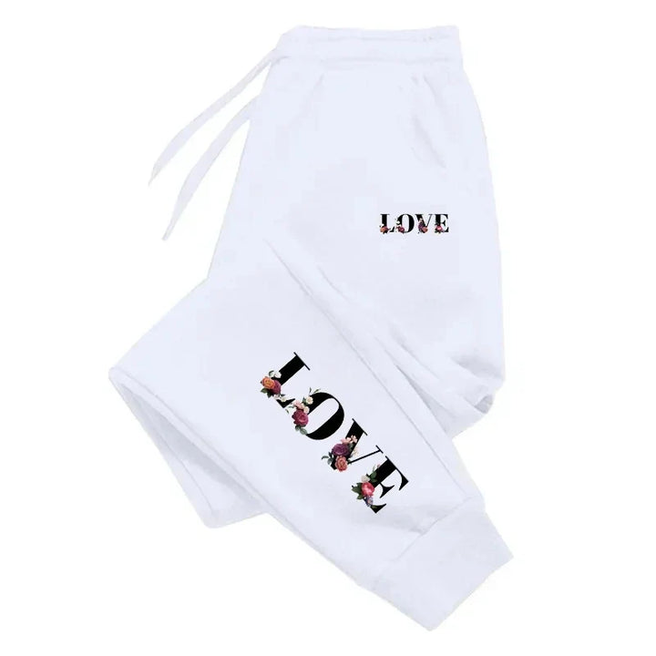Saashi Love Print Sweatpants Trousers for Women - White