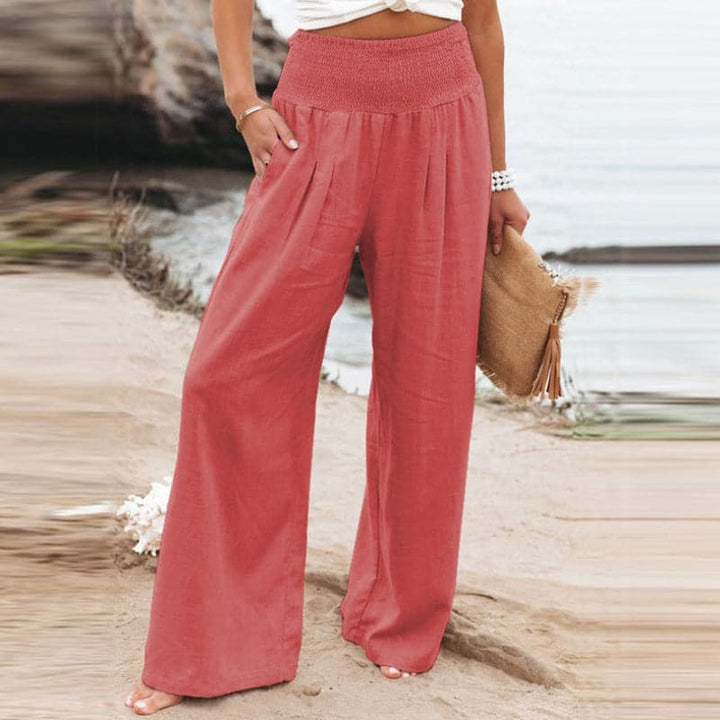 Wide Leg Trousers with Mid-Rise Waistband for Women
