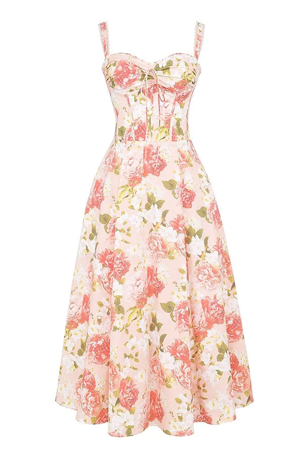 Roselisse Rose Print Corset Midi Dress with Wide Straps for Women - gallery