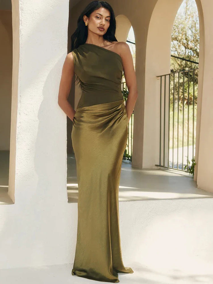Julissia Satin One Shoulder Dress for Women - Green