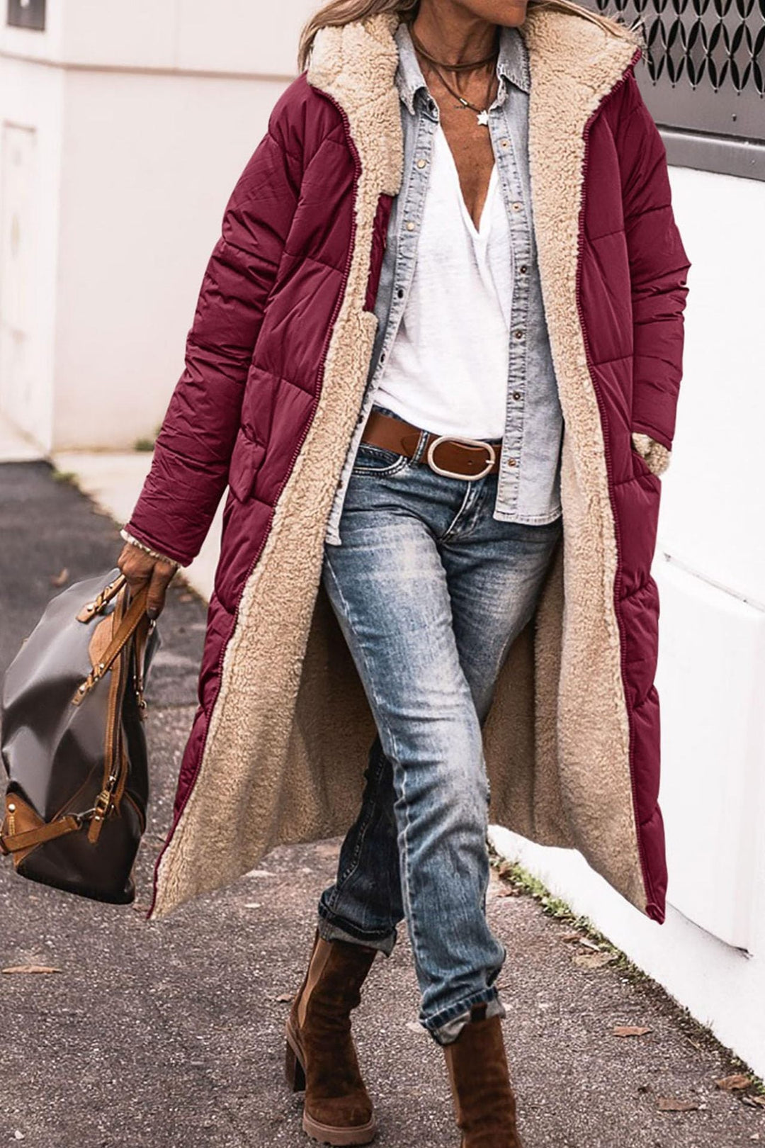 Reversible Hooded Winter Gilet for Women, Two Looks