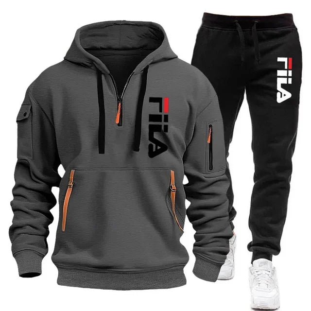 Winter Hooded Tracksuit Two-Piece Set for Men - gallery