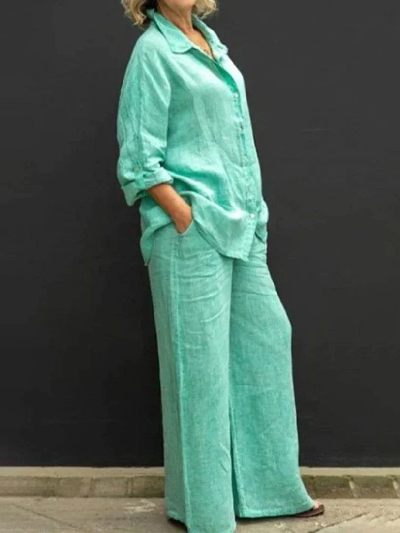 Cotton Two-Piece Co-ord with Long Top and Wide Trousers