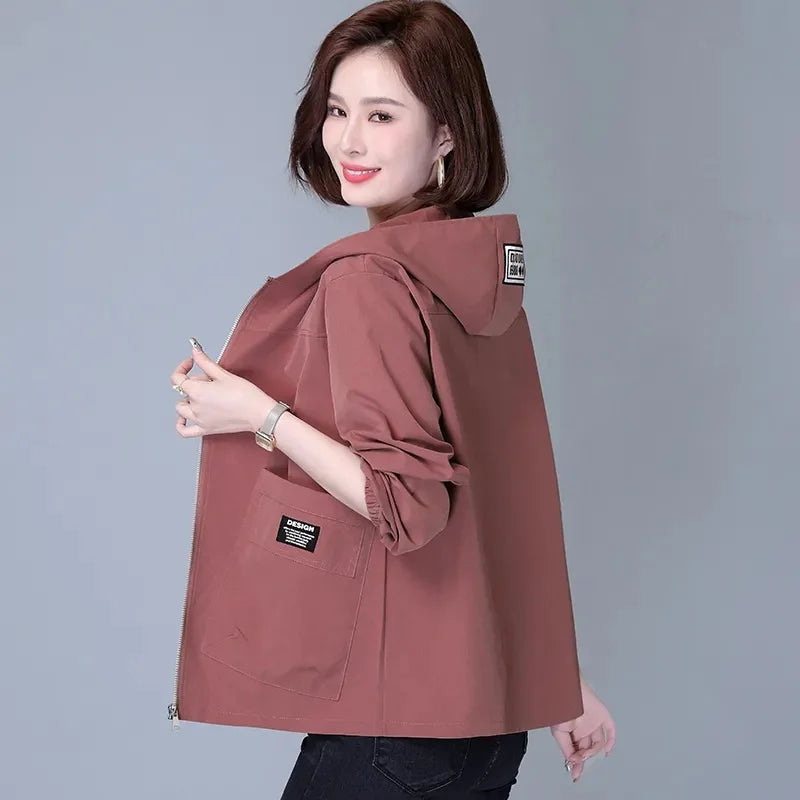 Jackets Hooded Summer Sun-Proof Zipper Trench Coats Loose Windbreaker Solid - Skin Pink