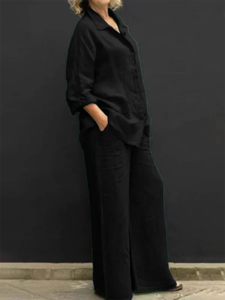 Cotton Two-Piece Co-ord with Long Top and Wide Trousers