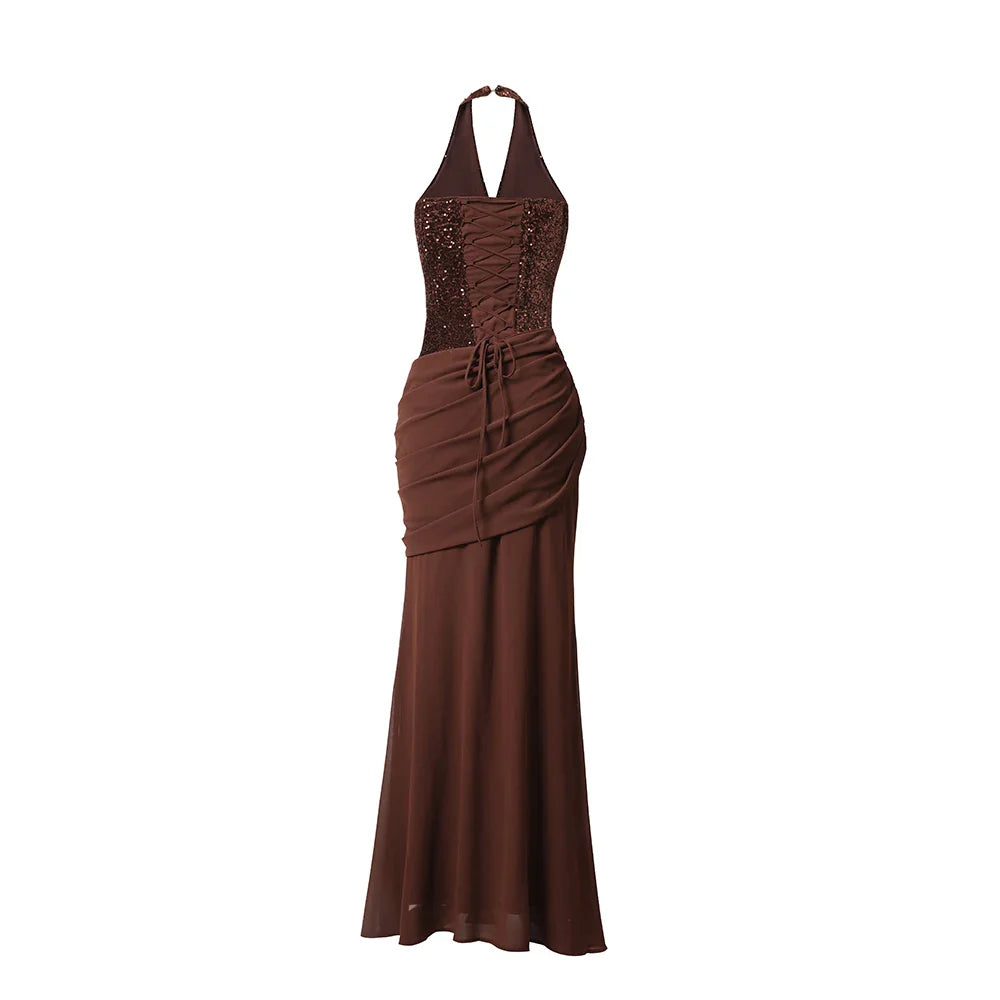 Virella Halter Neck Sequin Maxi Dress for Women - gallery
