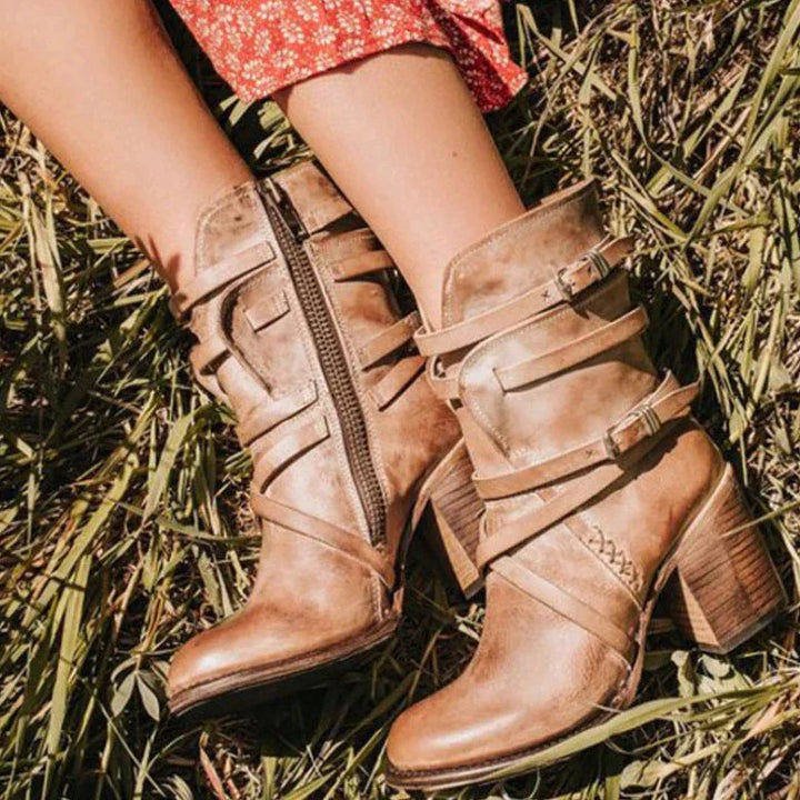 Retro-Style Block-Heel Suede Ankle Boots for Women