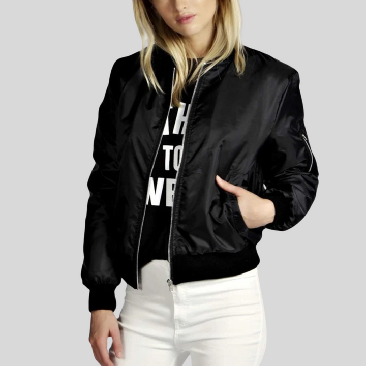 Women's Classic Crew-Neck Bomber Jacket in Relaxed Fit