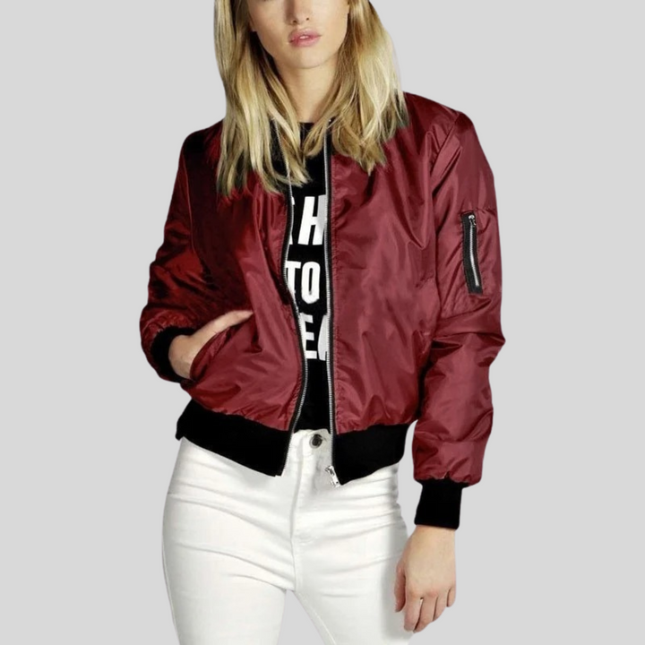 Women's Classic Crew-Neck Bomber Jacket in Relaxed Fit