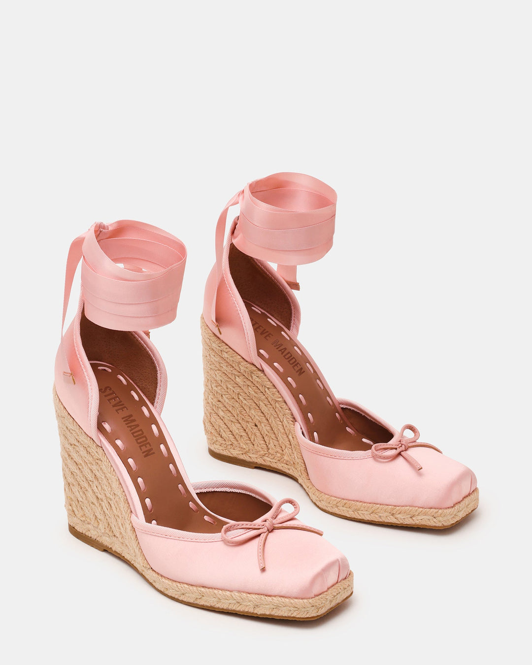 Blush Satin Espadrille Wedge Sandals for Women - gallery