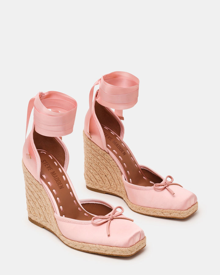 Blush Satin Espadrille Wedge Sandals for Women - gallery