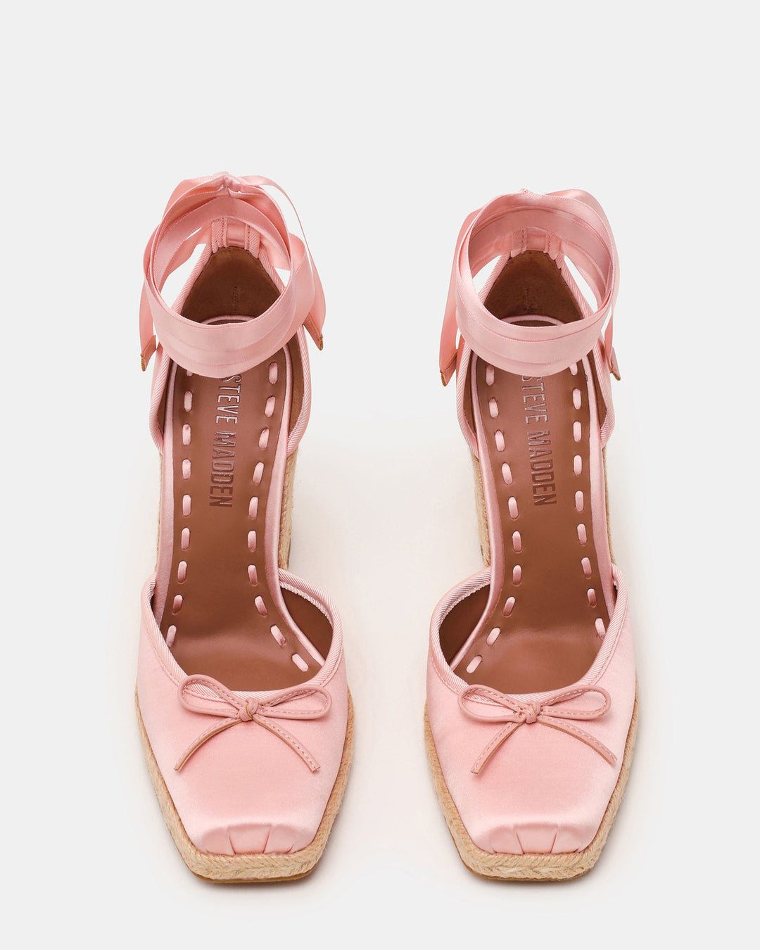 Blush Satin Espadrille Wedge Sandals for Women - gallery