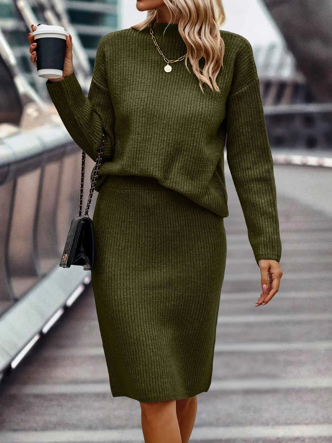 Fine Rib Knit Co-ord Jumper and Skirt Set for Women