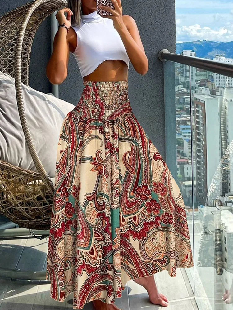 Flowing High-Waisted A-Line Skirt with Elastic Waist