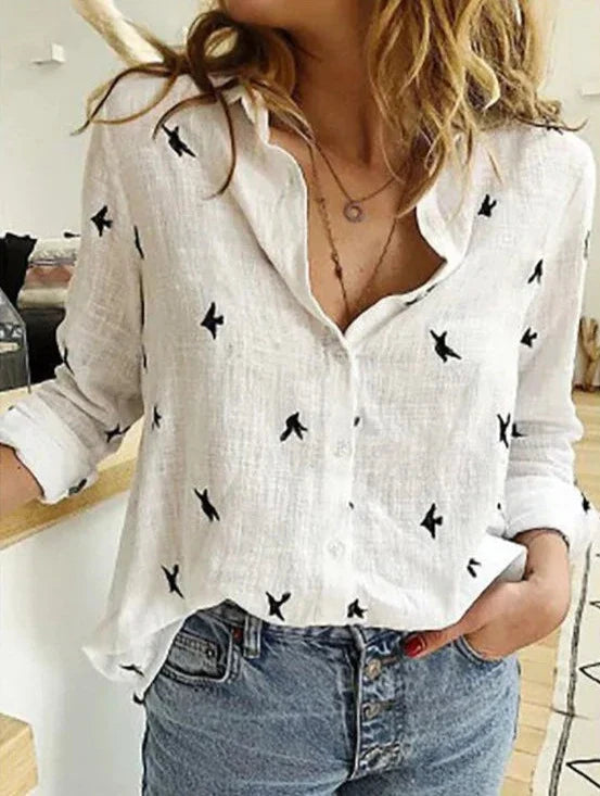 Long-Sleeve Cotton Blouse in a Relaxed Fit